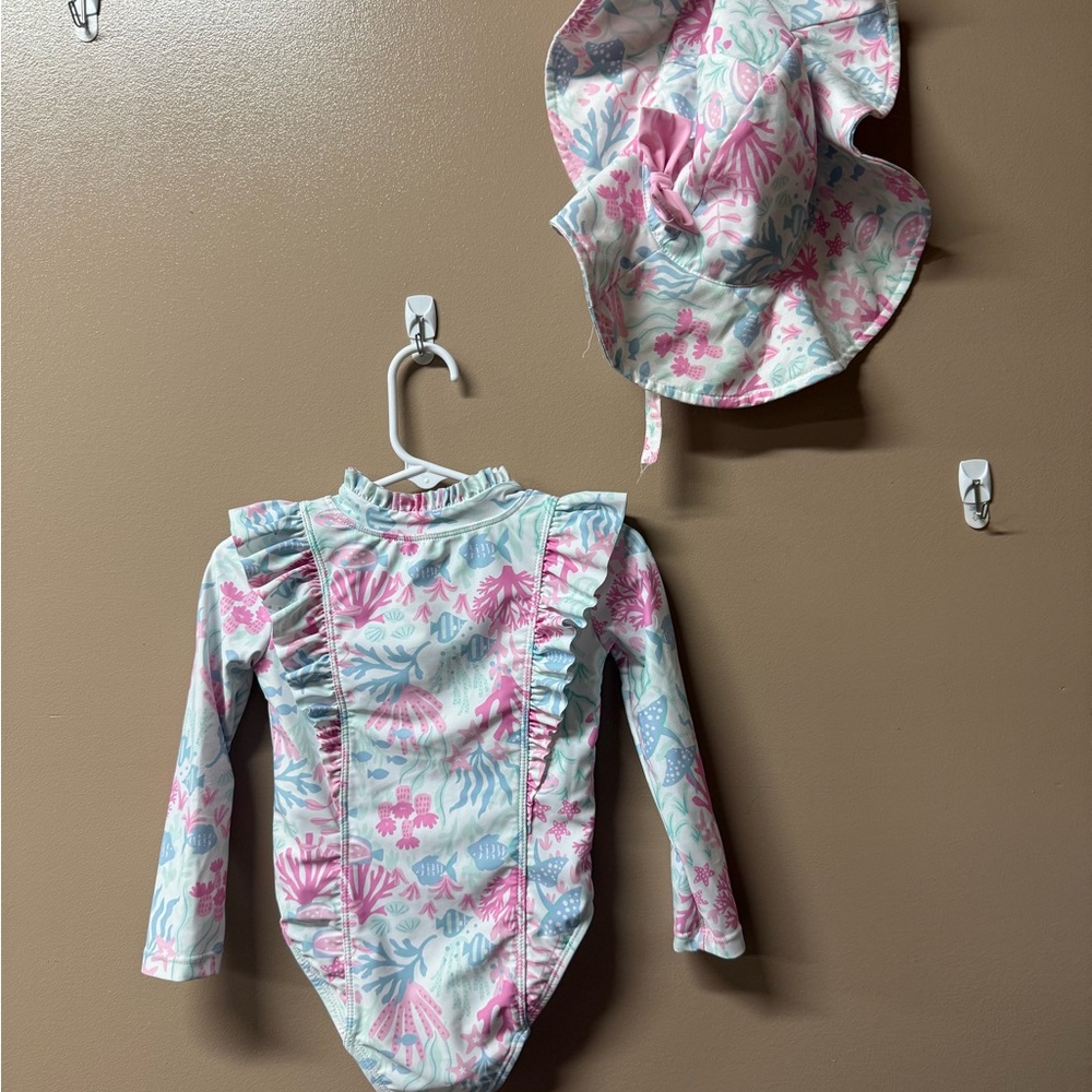 Floral Long Sleeve Swimsuit with Hat